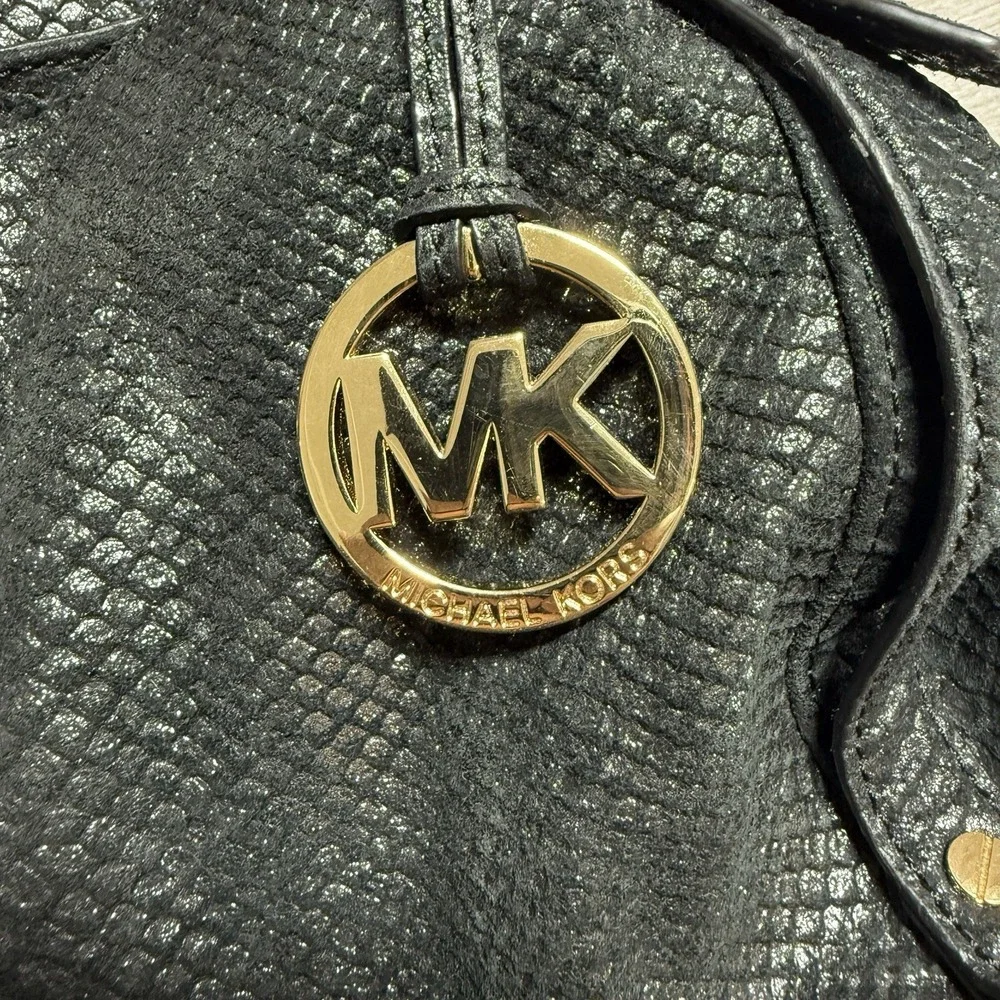 Michael Kors Black Snakeskin Embossed Leather Hobo Shoulder Bag Purse Genuine
